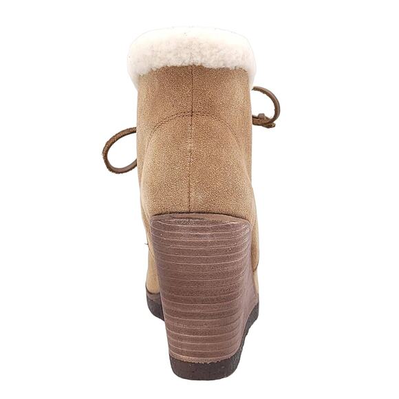 Splendid Women Winter Bootie Catalina US 6.5 Brown Suede Fleece Lined Wedge - Picture 6 of 7